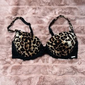 Millesia Push Up Bra In Leopard Print with Black Lace Trim Size 36C